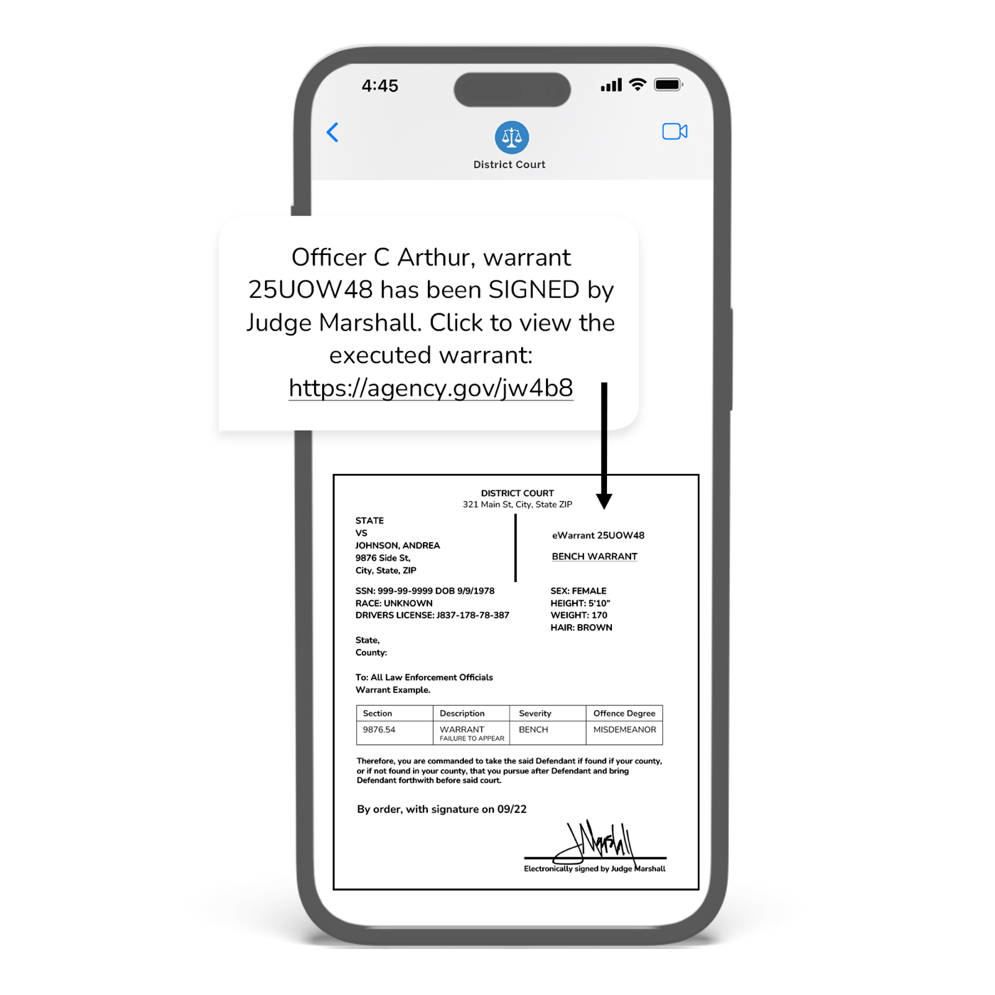 Electronic citations and eFiling interface showing officer mobile issuance, automated court filing, and recipient payment link delivery